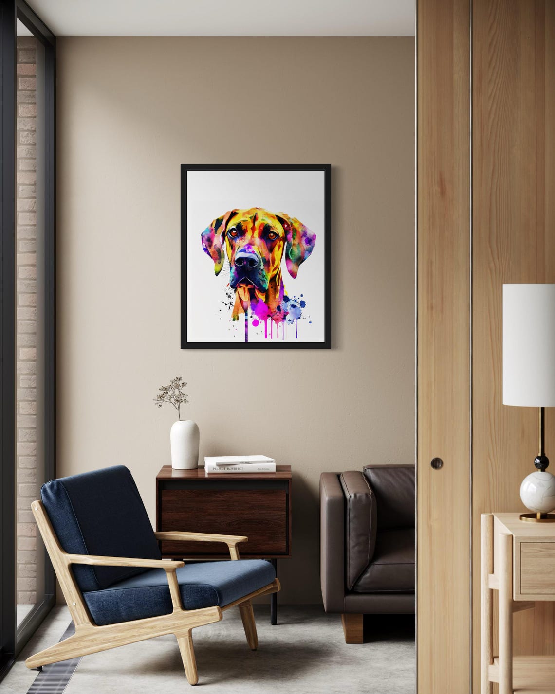 Rhodesian Ridgeback Rainbow Watercolor Splash Portrait Poster - Image 2