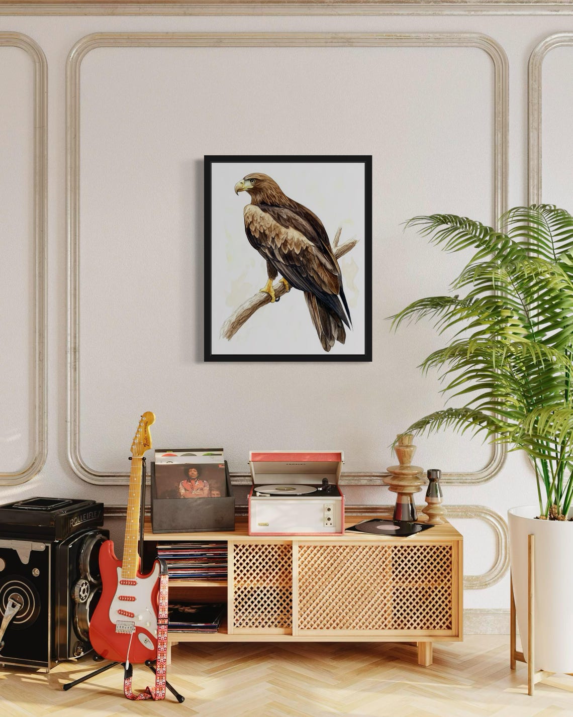 Mighty Golden Eagle Perched on Branch Watercolor Bird Art Poster - Image 4