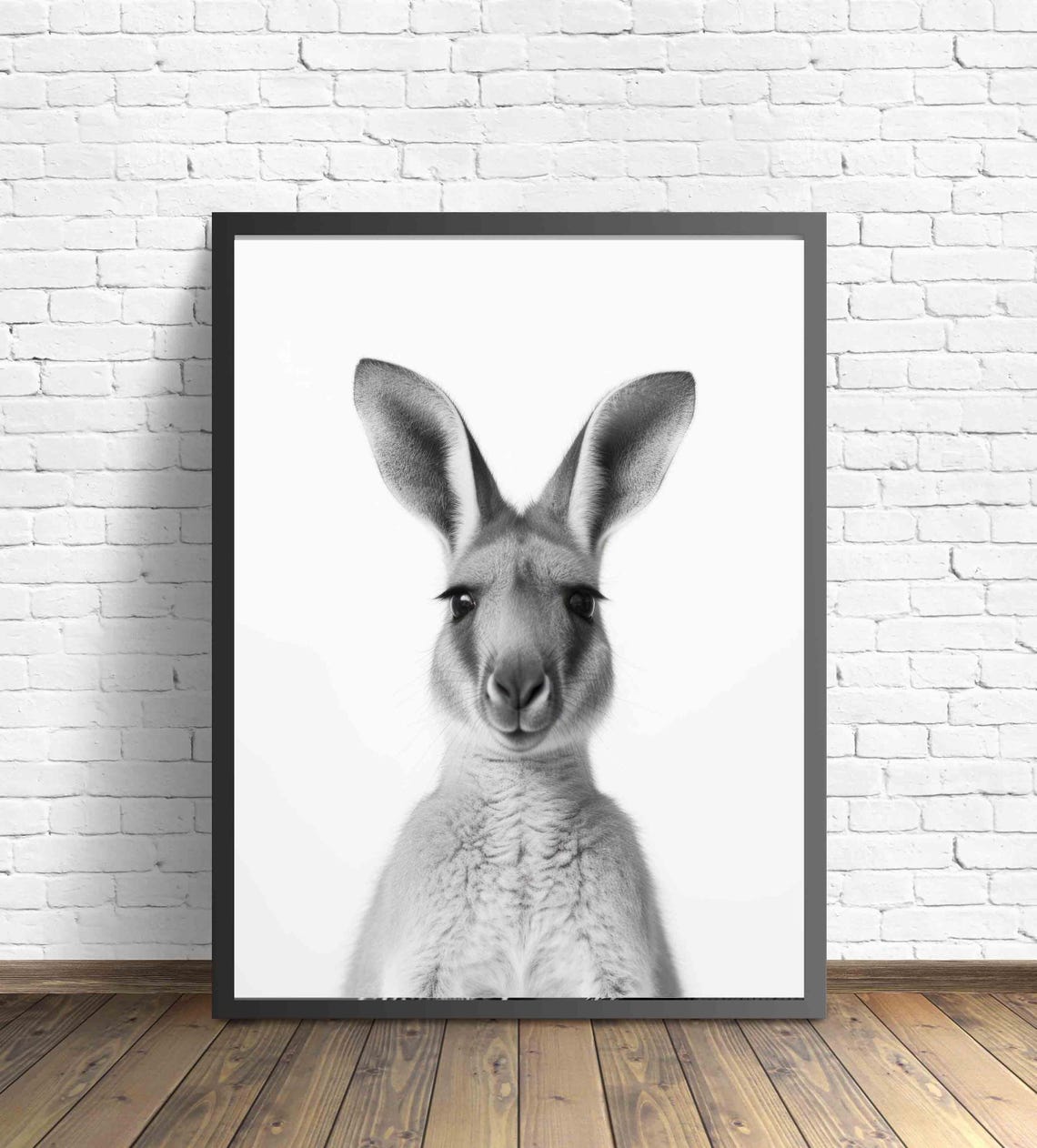 Friendly Kangaroo Face Front View in Black and White Portrait Poster - Image 4