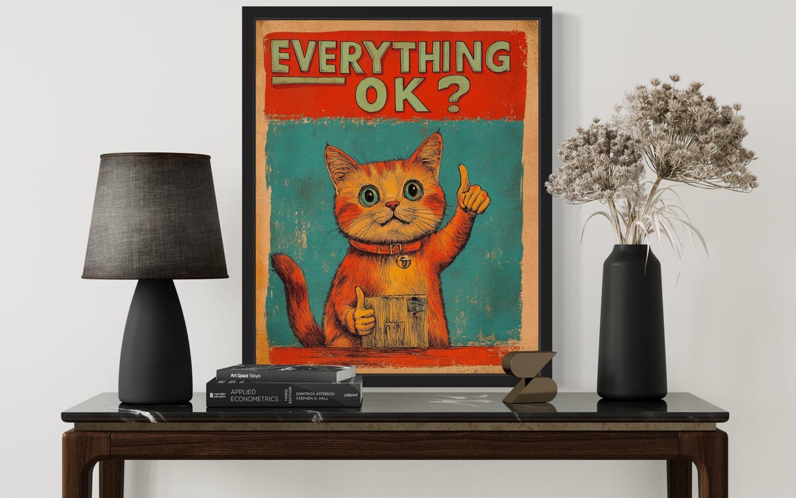 Retro Orange Cat Giving Thumbs Up Everything OK Vintage Style Poster - Image 3