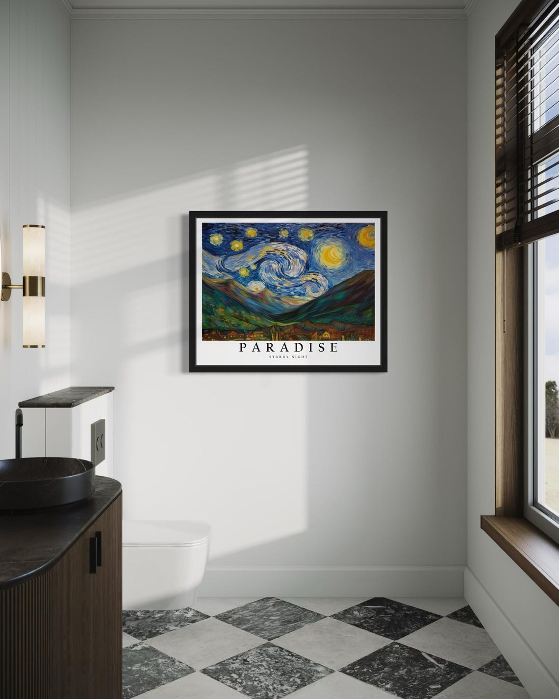 Paradise Nevada Starry Night Mountain Valley Town Lights Art Poster - Image 4
