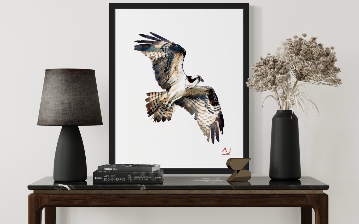 Osprey with Spread Wings Soaring Through Sky Watercolor Poster - Image 2