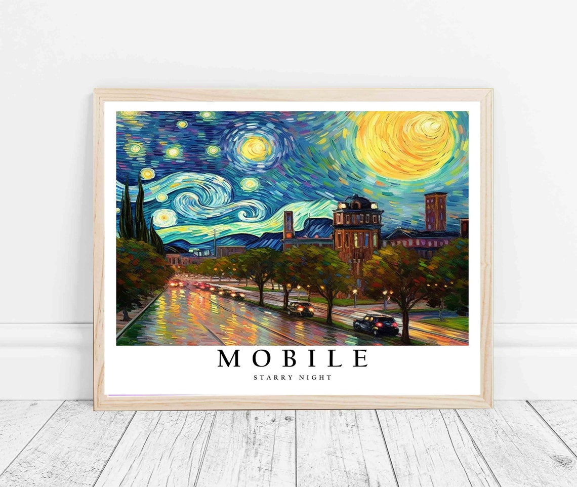 Mobile Starry Night Van Gogh Style Street Scene Poster Home Decor Gift - Image 3