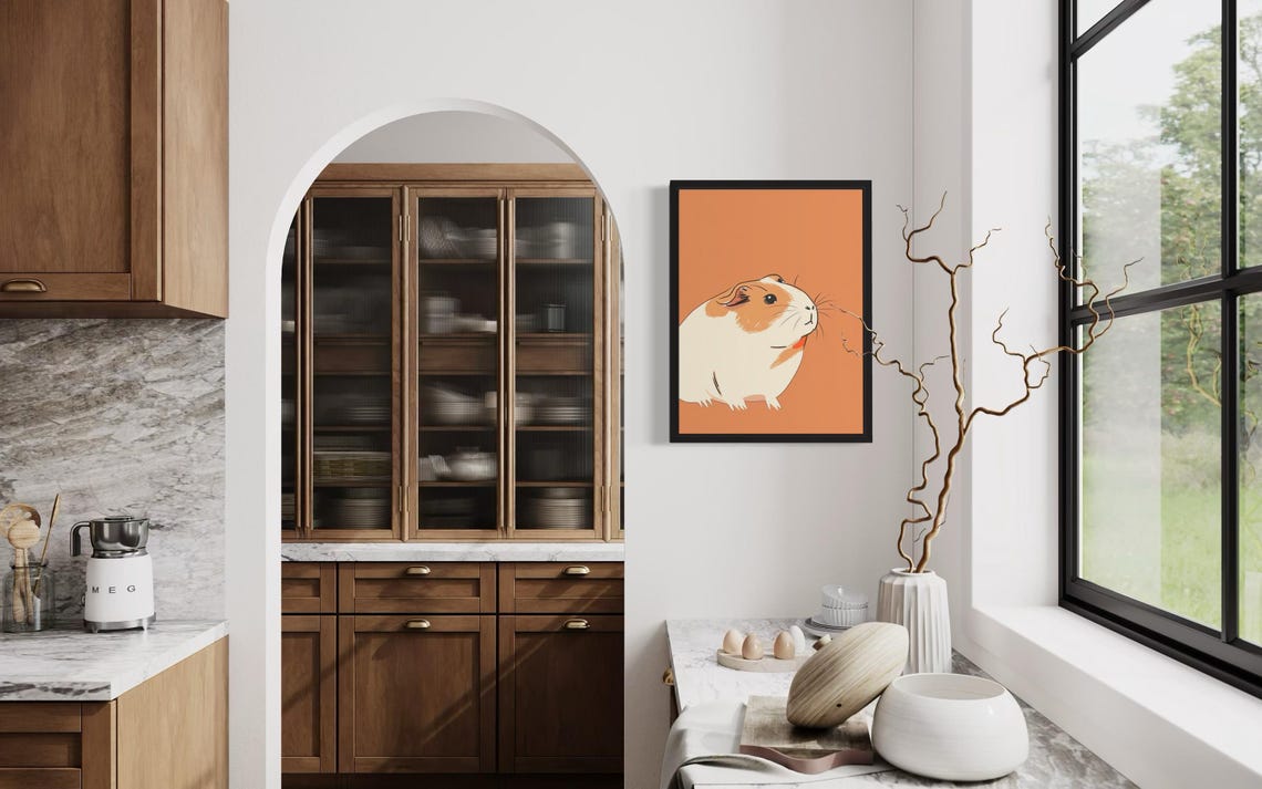 Guinea Pig Cute Terracotta Background Minimalist Portrait Poster - Image 4