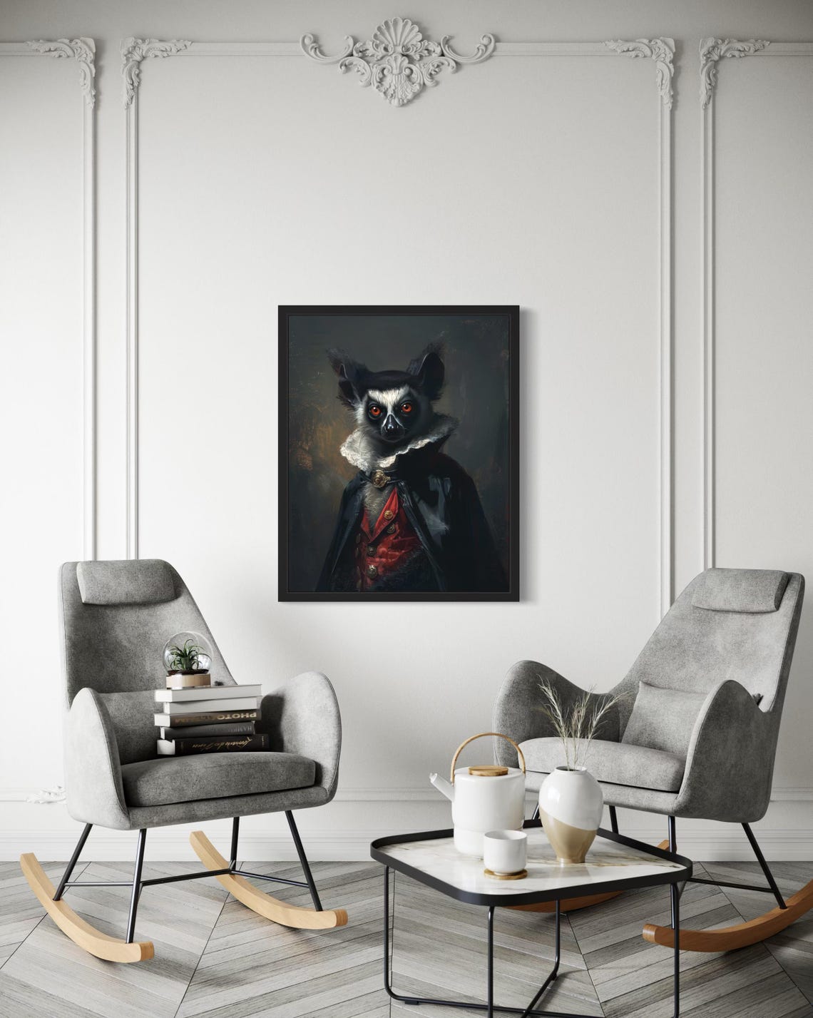 Red Eyed Lemur Vampire In Cape Gothic Halloween Portrait Poster - Image 3