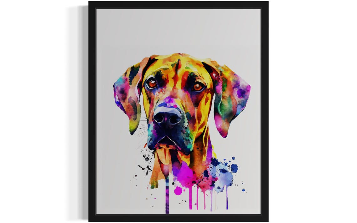 Rhodesian Ridgeback Rainbow Watercolor Splash Portrait Poster