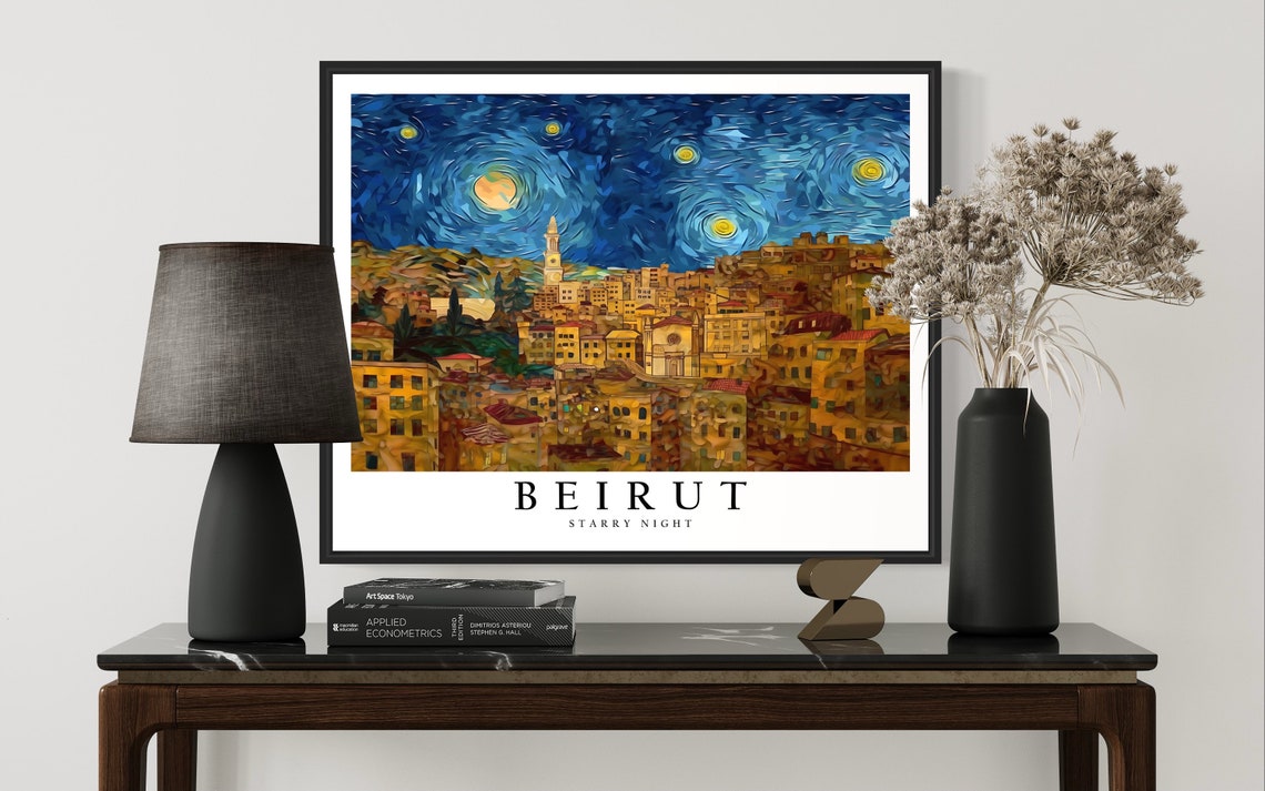Beirut Lebanon Starry Night Old Town Hillside Skyline Art Poster - Image 3