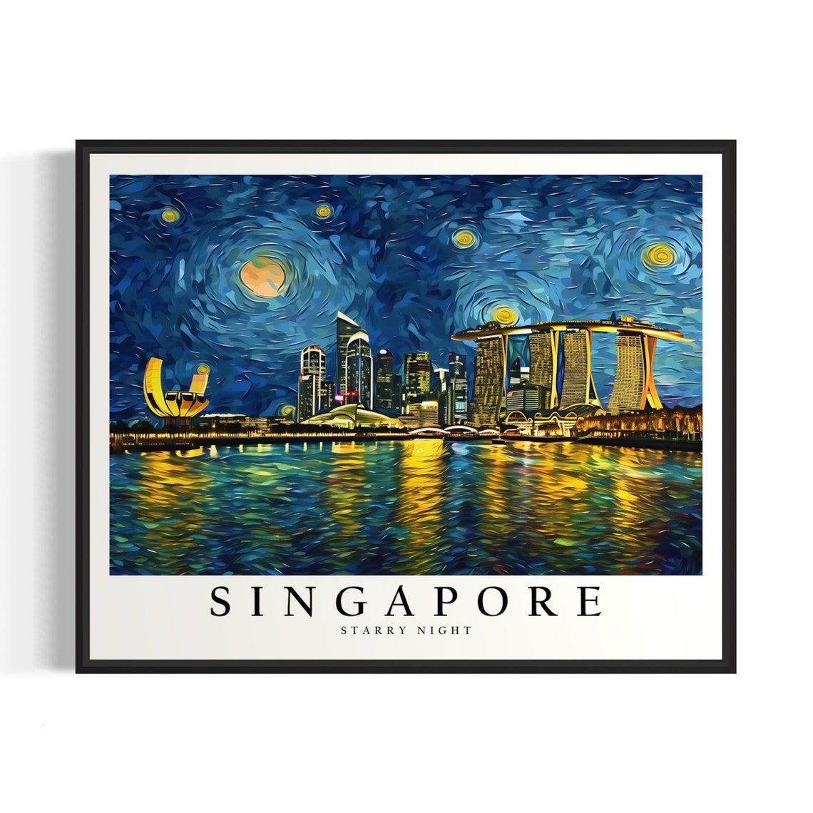 Singapore Marina Bay Skyline Van Gogh Starry Night City Poster