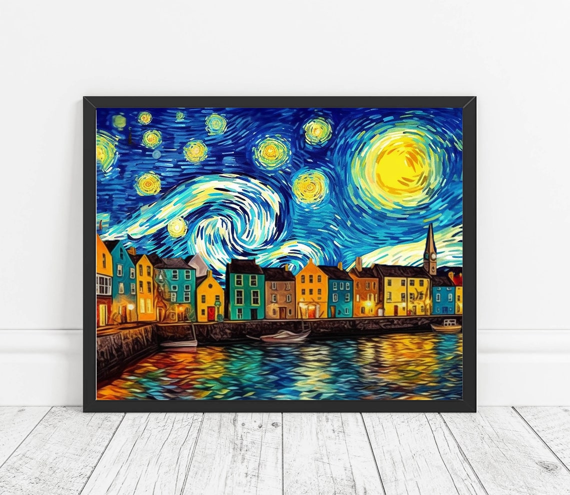 Galway Ireland Harbor Waterfront Van Gogh Starry Night Poster