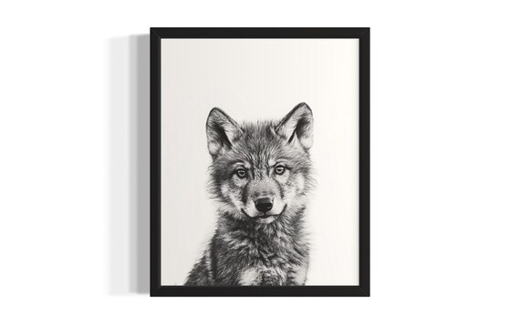 Wolf Animal Black And White Poster Art Print Living Room Wall Original Paint Artwork Decor