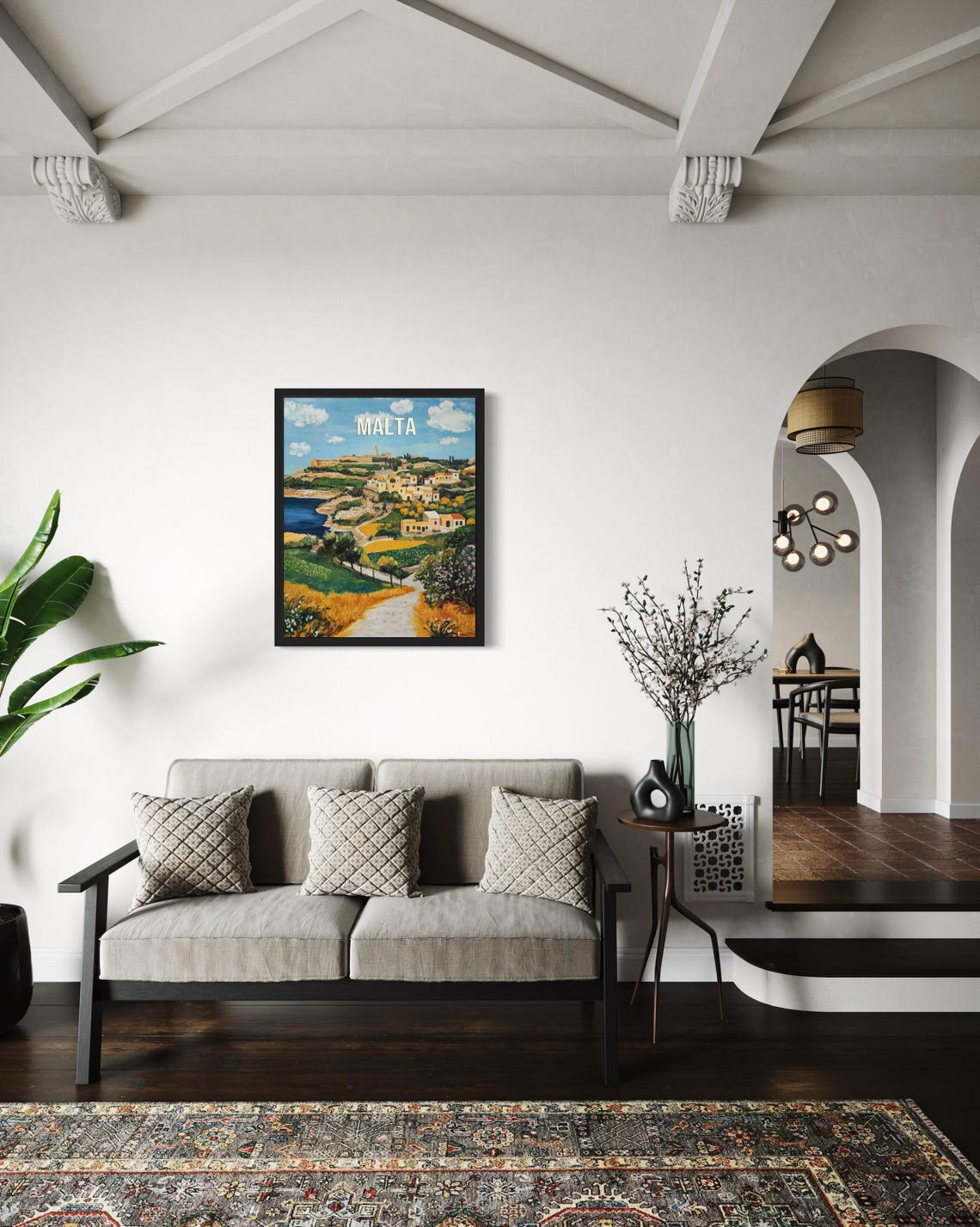 Malta Coastal Hill Town with Fortress Above the Bay Travel Poster - Image 3