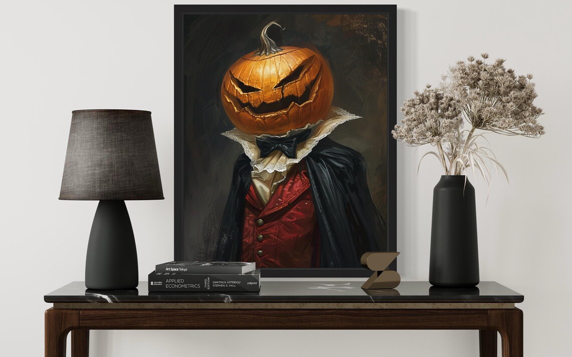 Jack O Lantern Pumpkin Headed Vampire In Cape Halloween Portrait Poster - Image 2