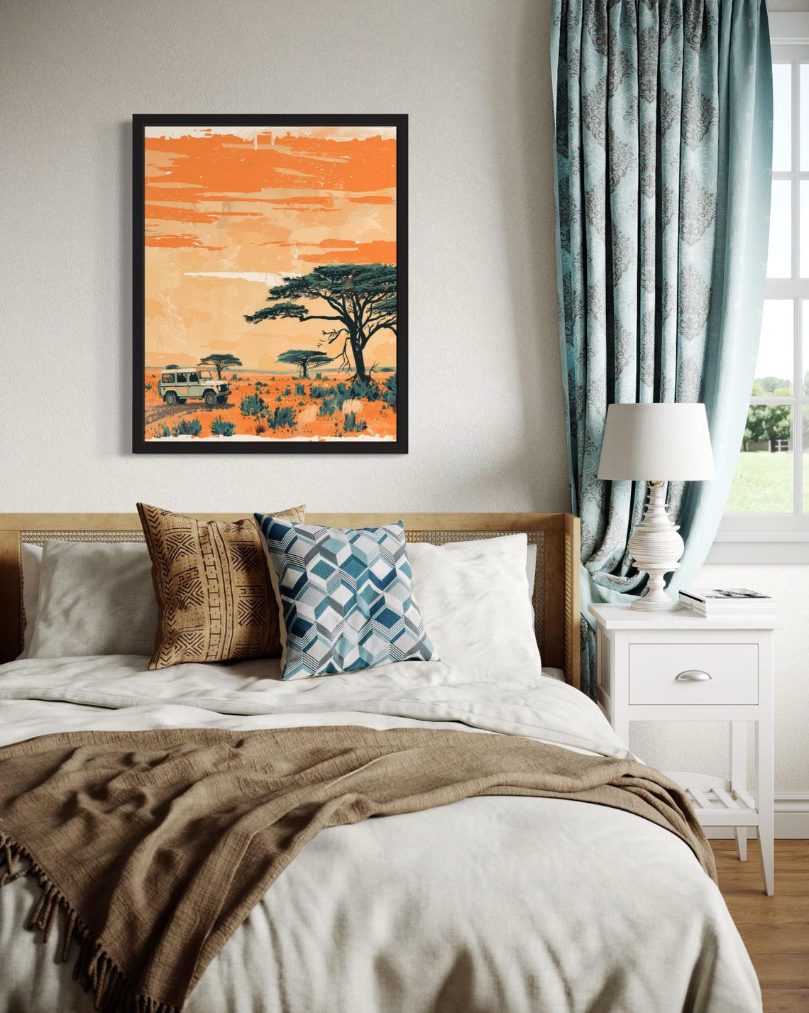 Retro African Safari Jeep Sunset Scene with Acacia Tree Wall Art - Image 4