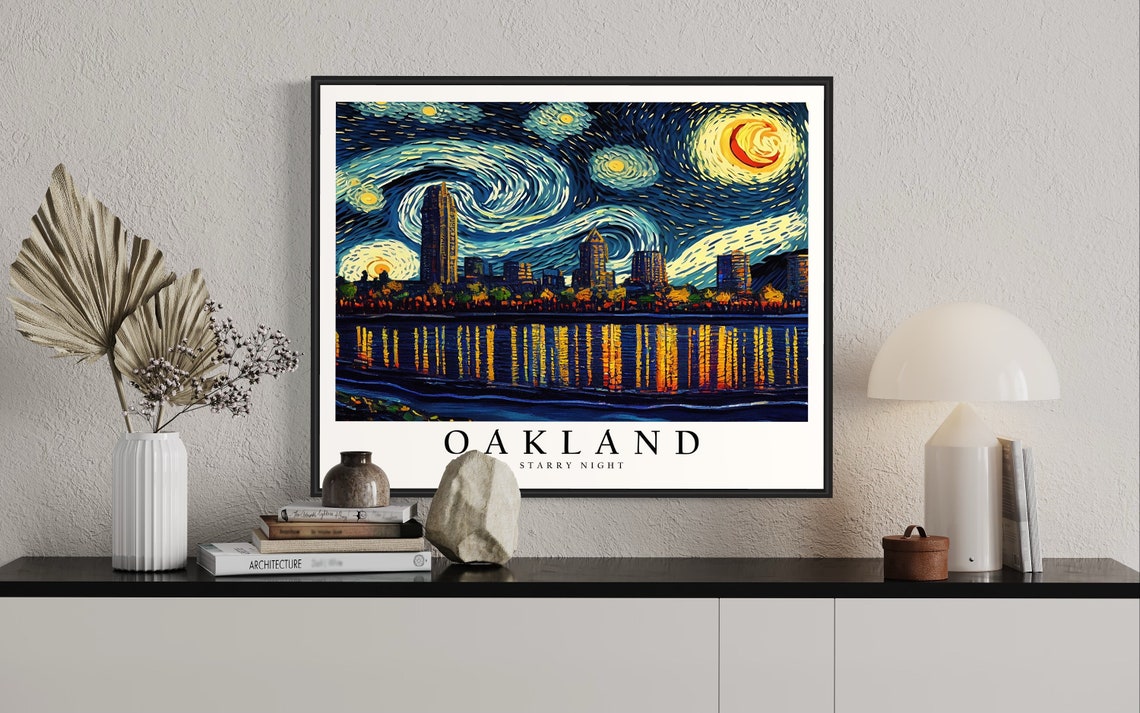 Oakland California Starry Night Van Gogh Style Skyline Art Poster