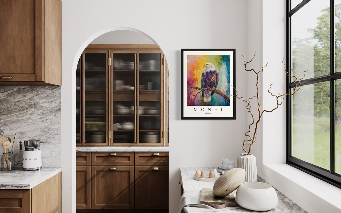 Bald Eagle Bird, Monet-Inspired Art Print - Image 3
