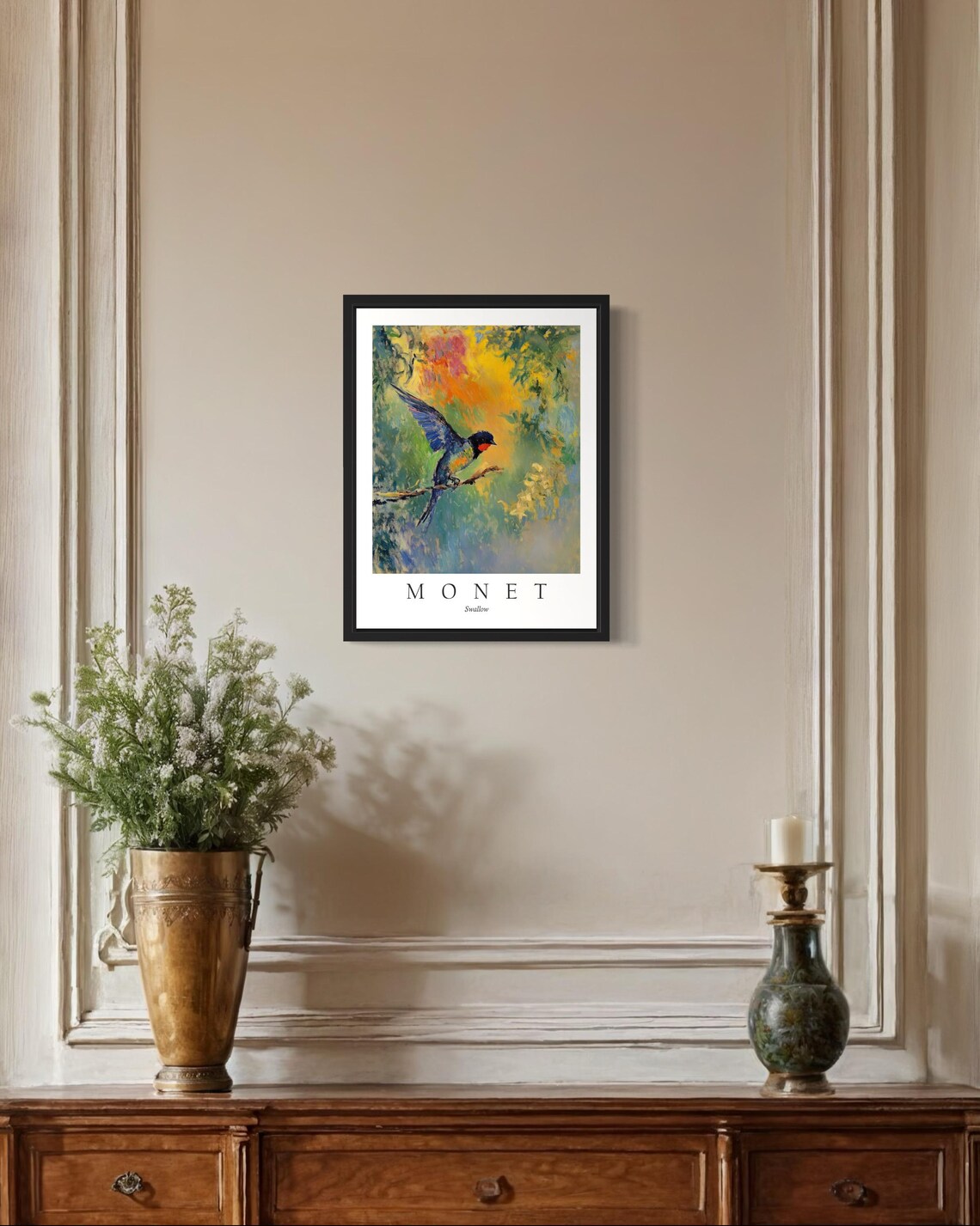 Swallow in Flight Landing on Branch Monet Style Vivid Bird Poster - Image 2