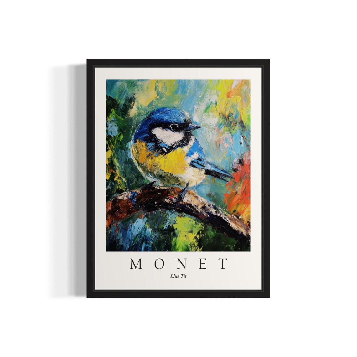 Blue Tit Bird, Monet-Inspired Wall Art Print