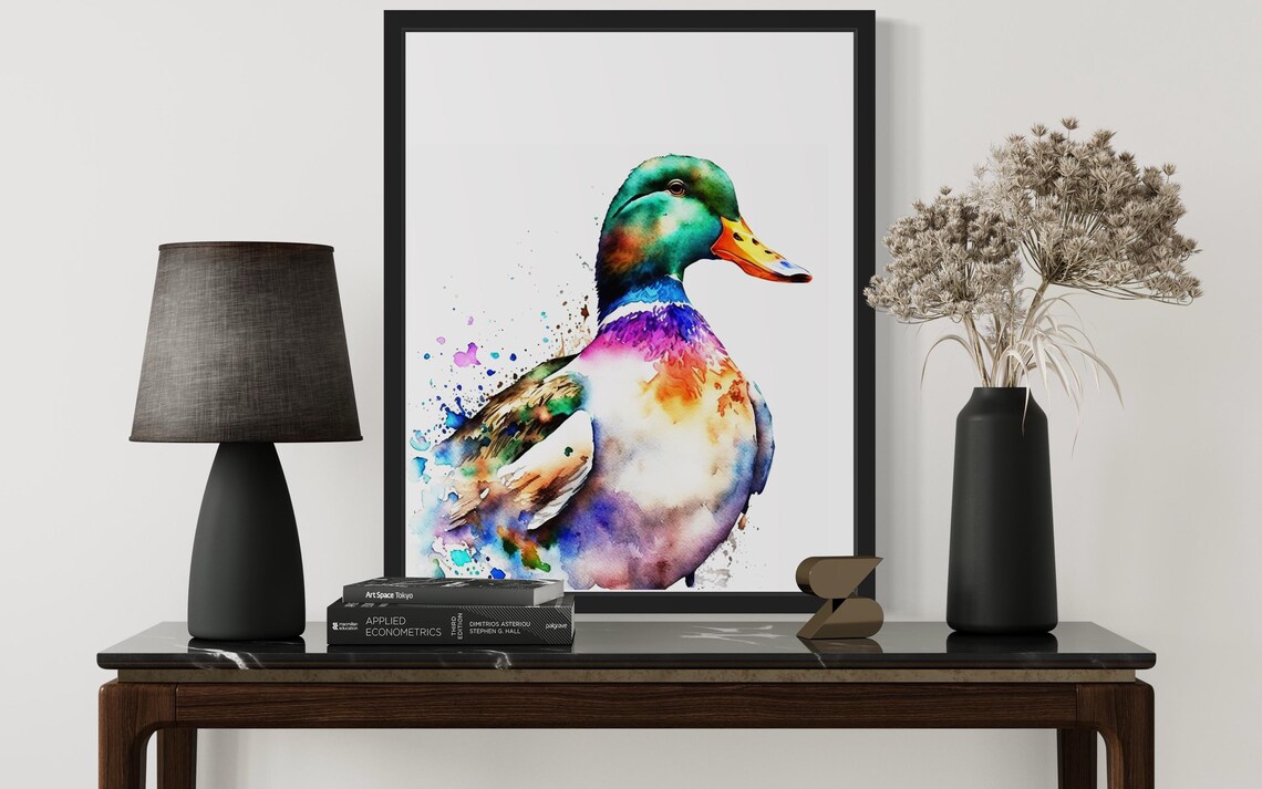 Mallard Duck Head In Colorful Watercolor Splash Style Poster - Image 2