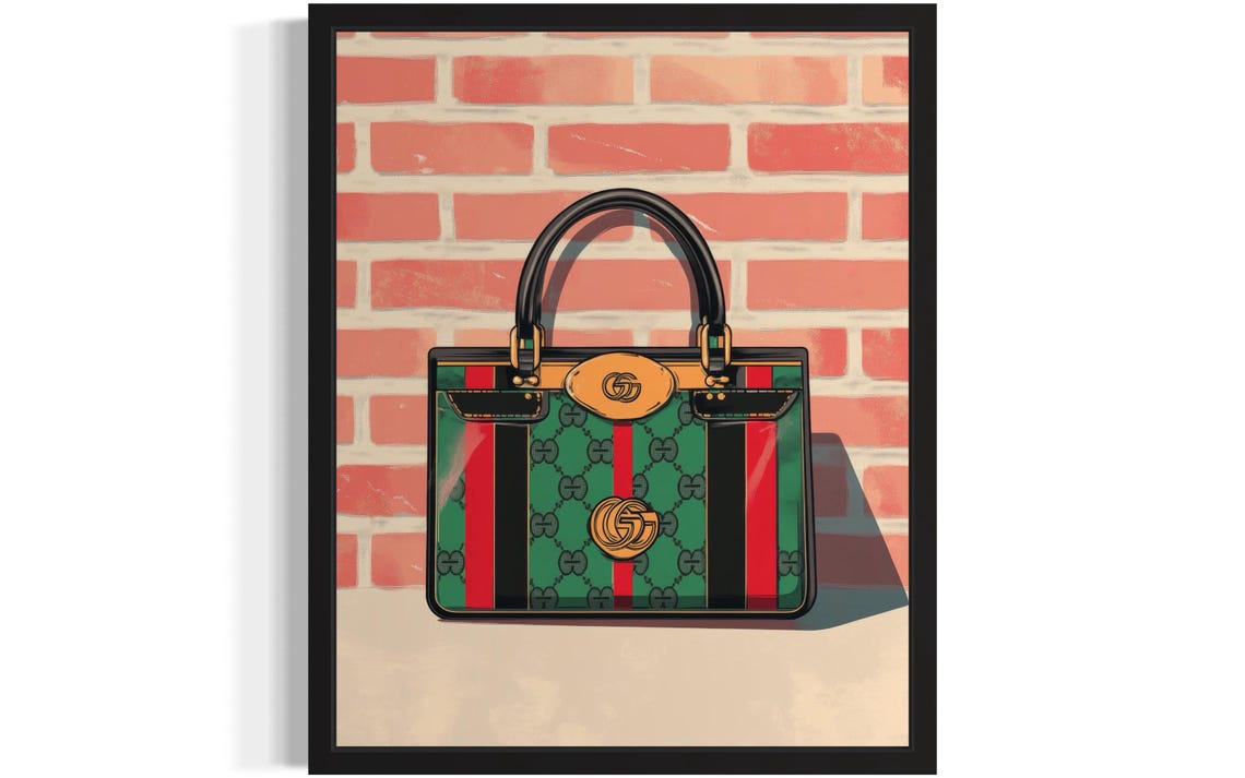 Gucci Designer Green Monogram Handbag Fashion Illustration Poster