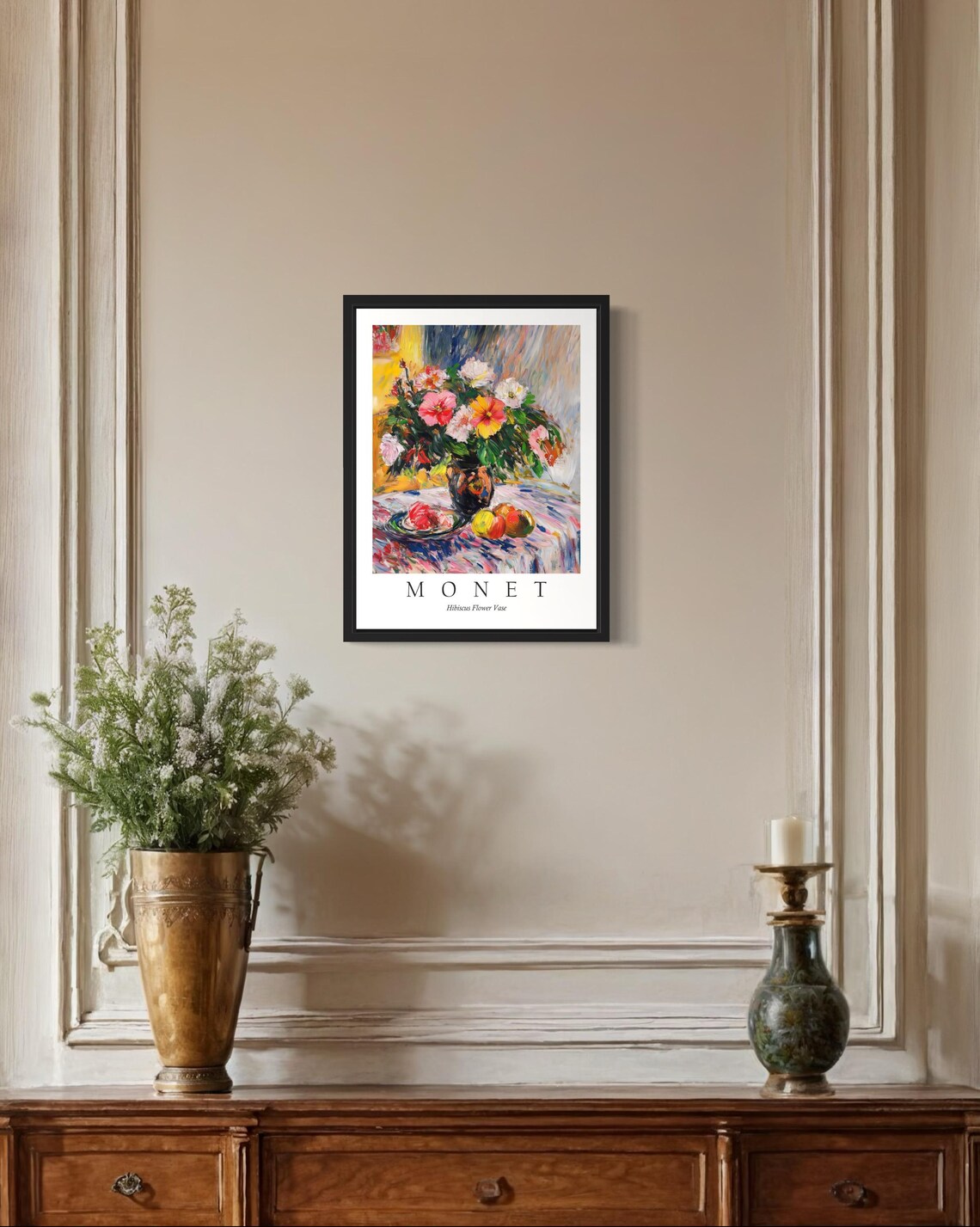 Hibiscus Bouquet with Apples Monet Style Floral Still Life Poster - Image 2