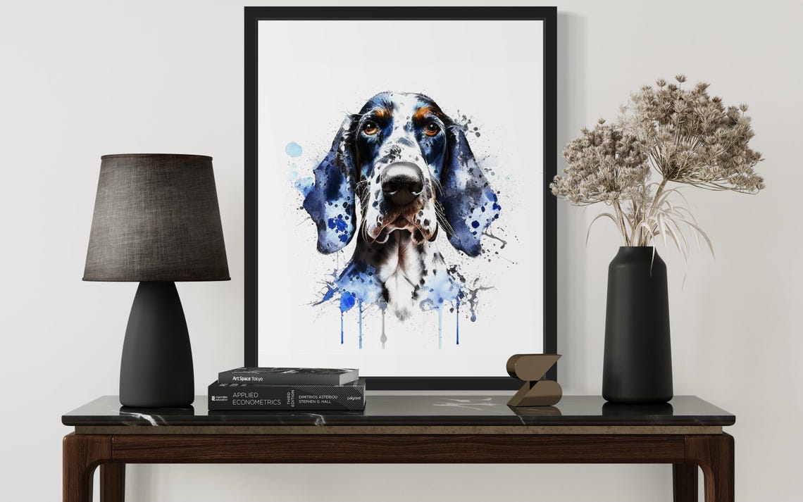 Bluetick Coonhound Blue Watercolor Splash Portrait Dog Poster - Image 4