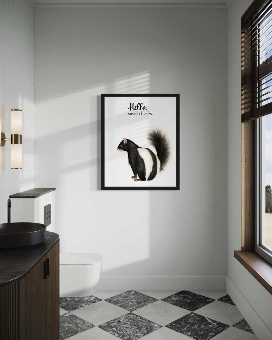 Striped Skunk Tail Up Hello Sweet Cheeks Funny Bathroom Poster - Image 4
