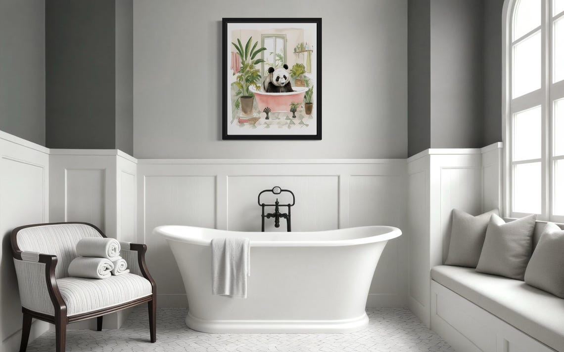 Giant Panda Relaxing in a Pink Bathtub Bathroom Decor Poster - Image 4