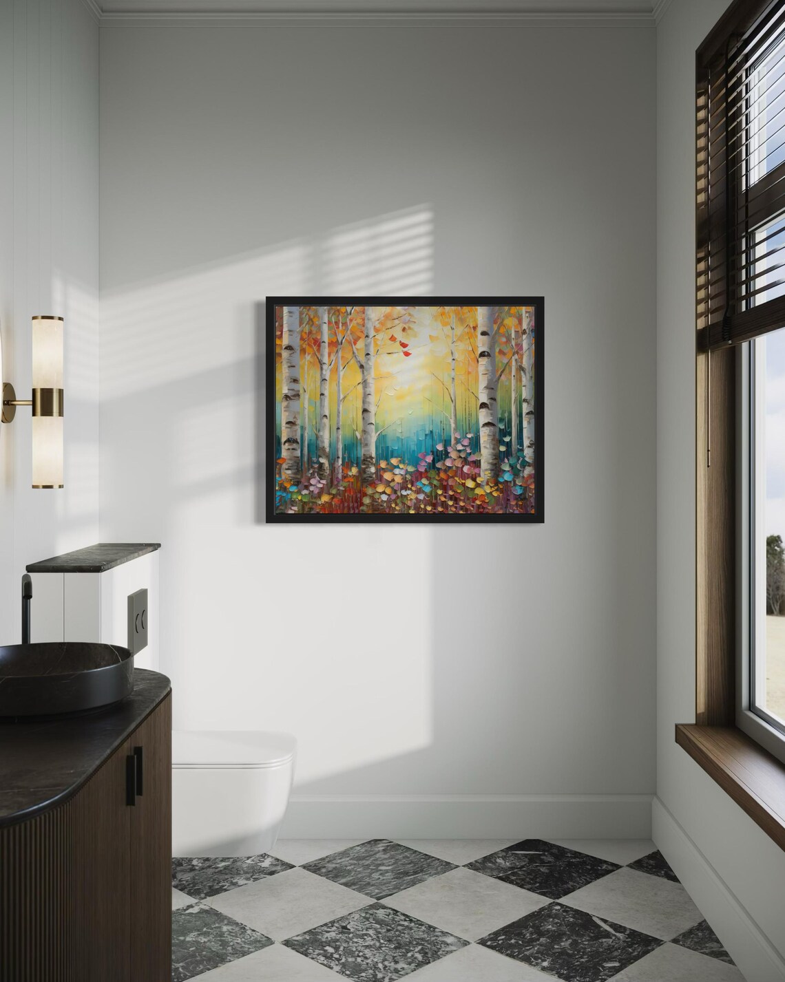 Colorful Birch Forest in Golden Autumn Glow Original Painting Poster - Image 4