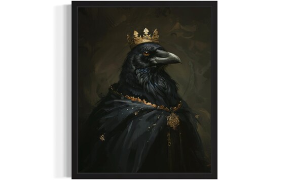 Crowned Black Crow King In Gold Trimmed Robe Gothic Portrait Poster
