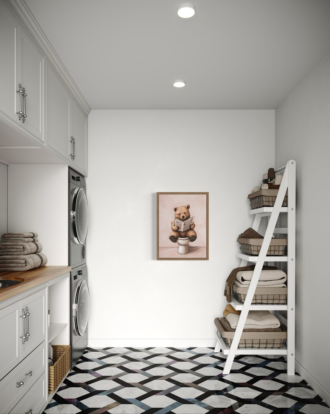 Brown Bear Reading Newspaper on Toilet Funny Bathroom Poster - Image 2