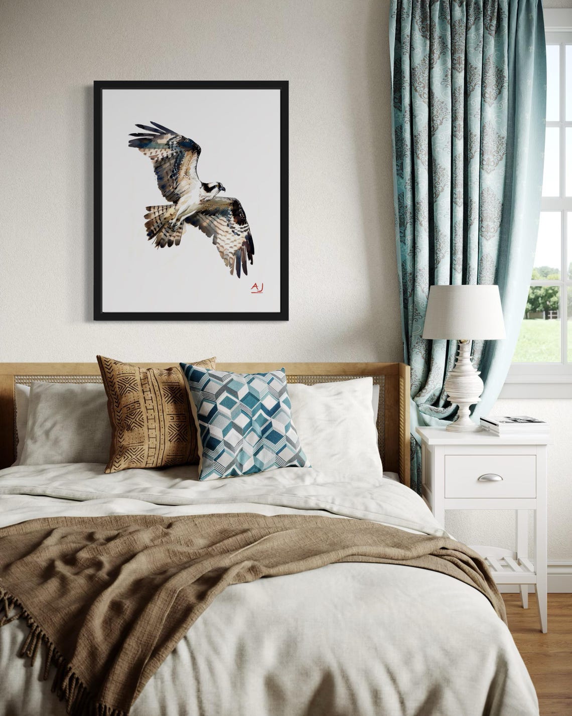 Osprey with Spread Wings Soaring Through Sky Watercolor Poster - Image 4