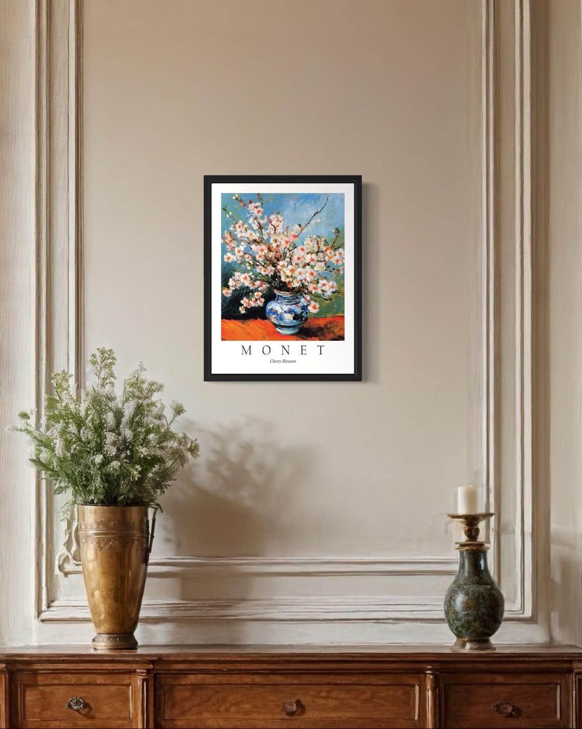 Monet Cherry Blossom Branches White Blossoms Blue Vase Poster - Image 4