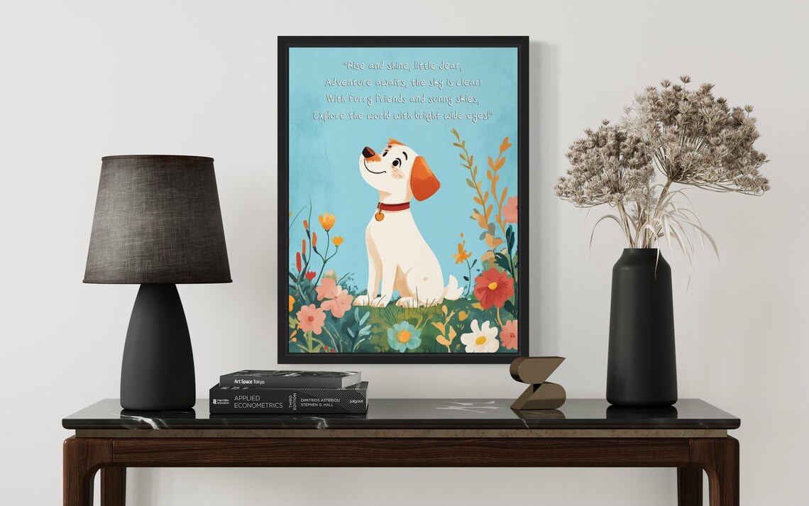 Happy Puppy Nursery Poem Rise and Shine Kids Room Wall Poster - Image 2