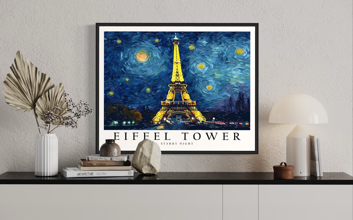 Eiffel Tower Starry Night Art Print Van Gogh Eiffel Tower Poster Wall Art Original Eiffel Tower Painting Decor - Image 2