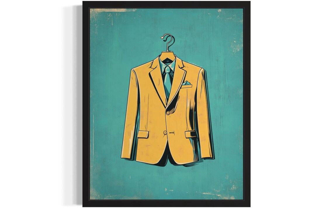 Retro Mustard Yellow Suit Jacket on Hanger Pop Art on Teal Poster