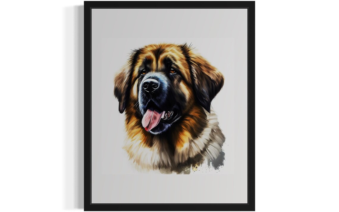 Leonberger Dog Watercolor Portrait with Tongue Out Travel Poster