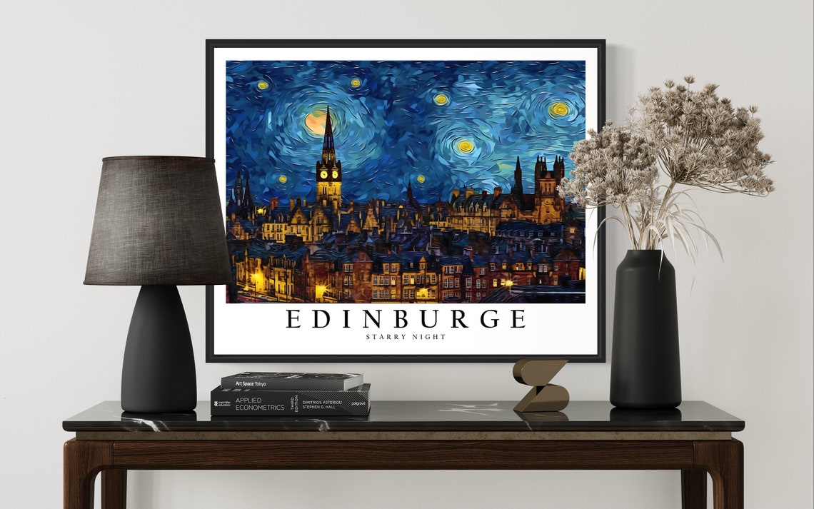 Edinburgh Starry Night Van Gogh Style City Skyline Art Poster - Image 3