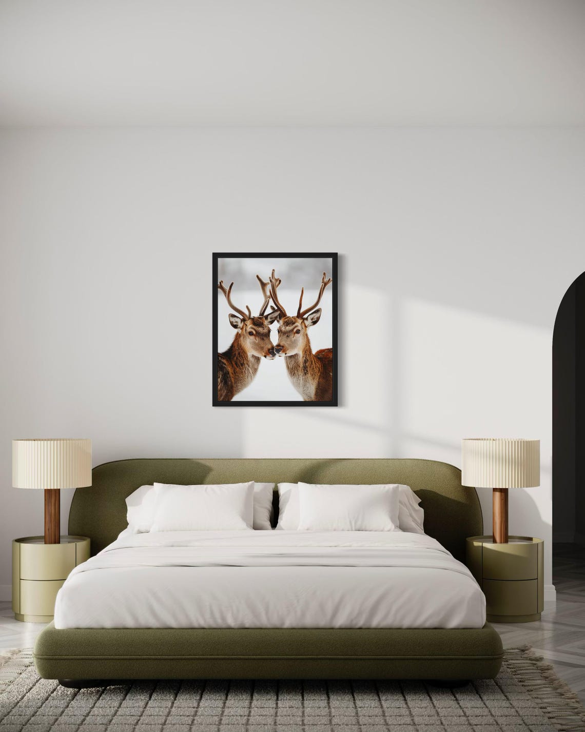 Two Young Deer Nose to Nose in Snowfall Minimalist Photo Poster - Image 3