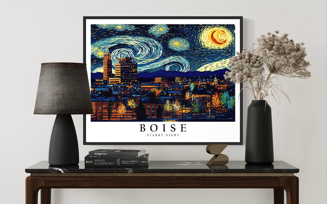 Boise Idaho Downtown Skyline Van Gogh Starry Night City Poster - Image 3