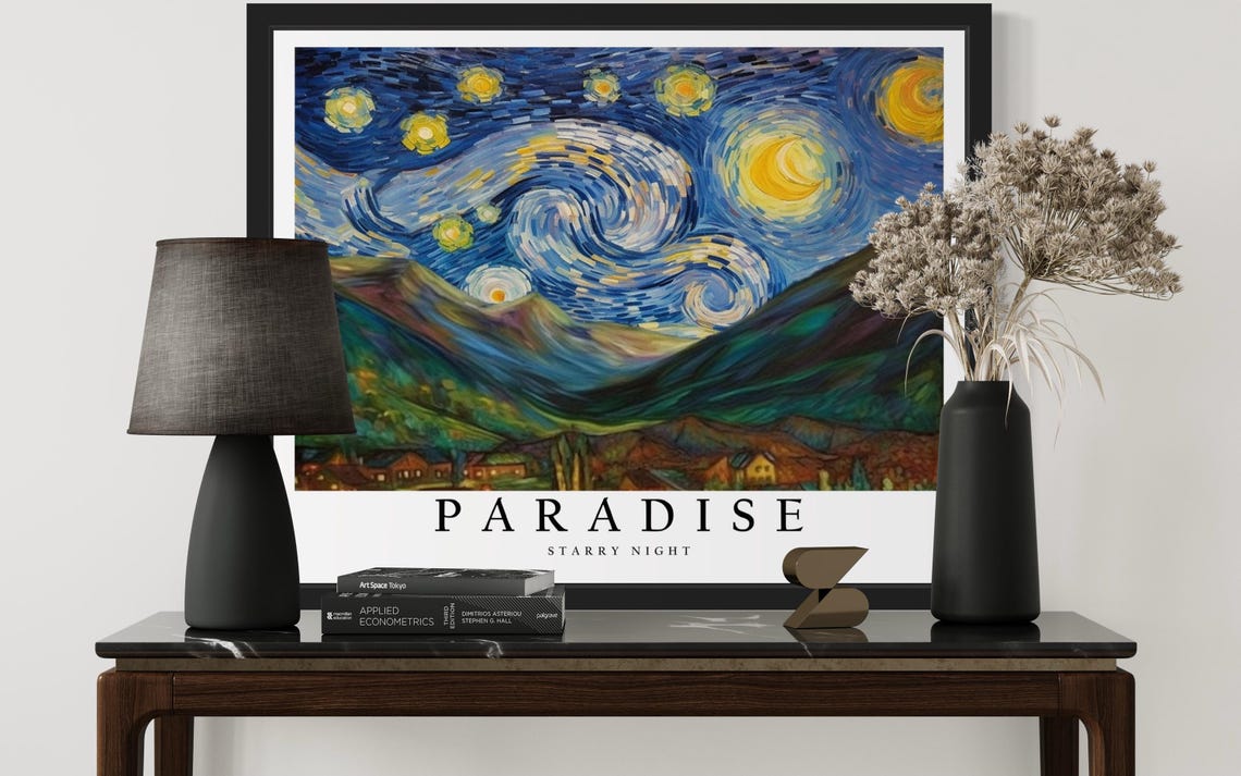 Paradise Nevada Starry Night Mountain Valley Town Lights Art Poster - Image 3