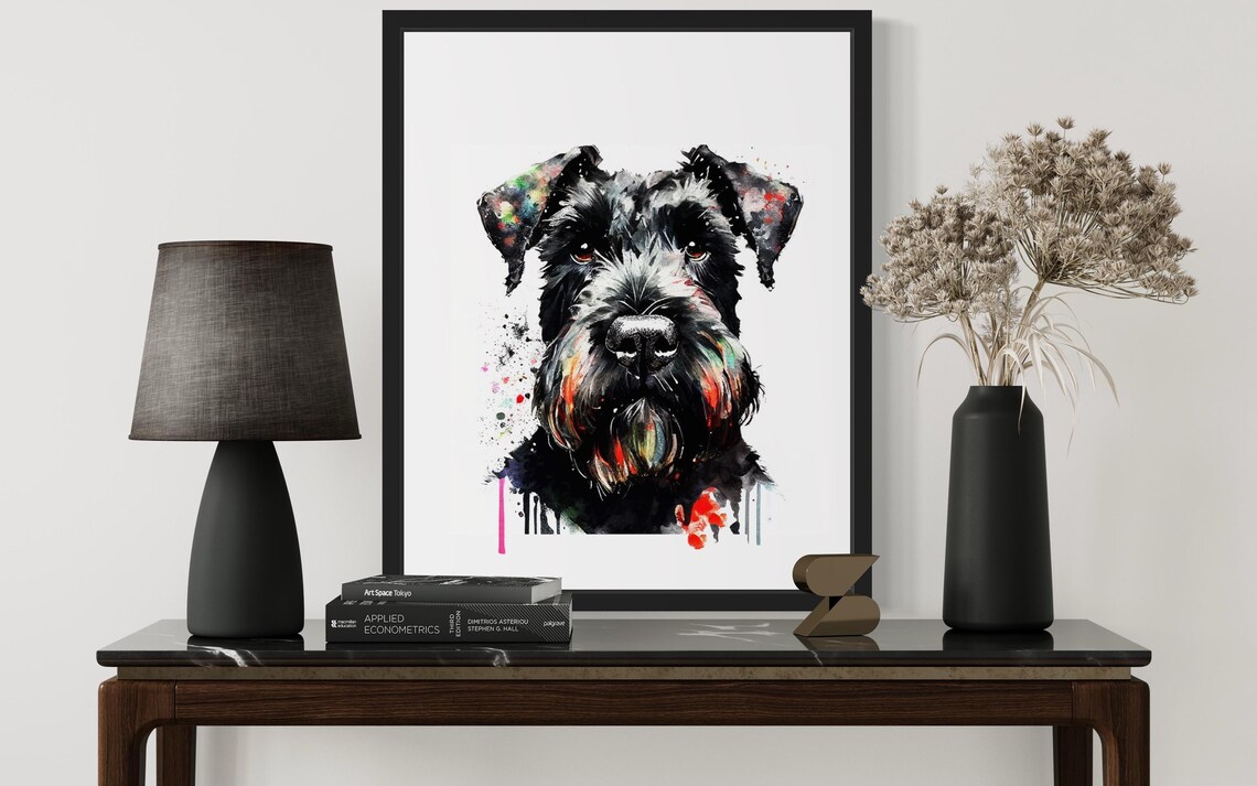 Giant Schnauzer Black Bearded Dog Watercolor Portrait Poster - Image 4