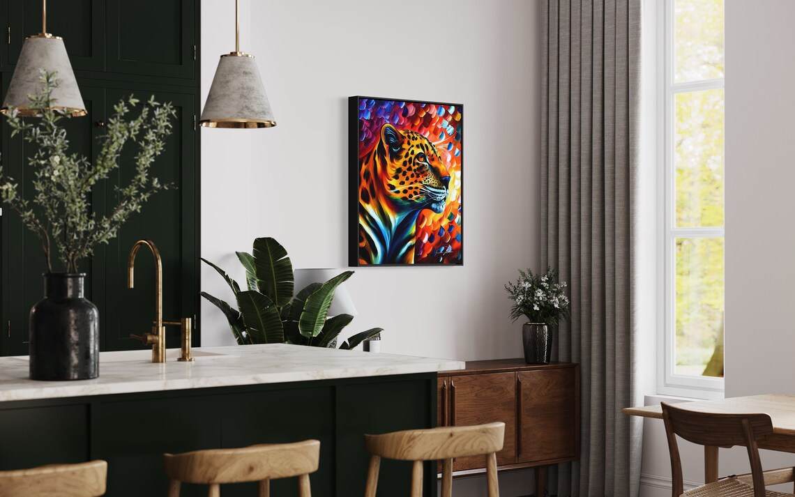 Leopard Big Cat Colorful Abstract Wildlife Oil Portrait Art Poster - Image 4