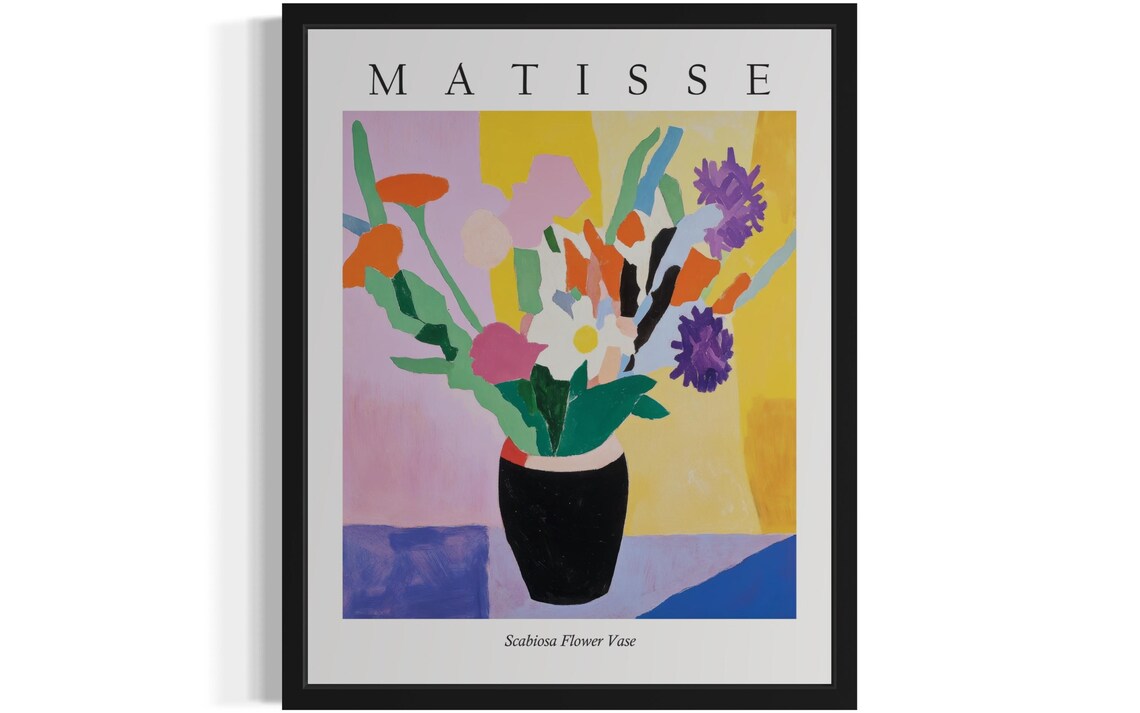 Matisse Style Scabiosa Flower Vase Airy Fauvist Still Life Poster