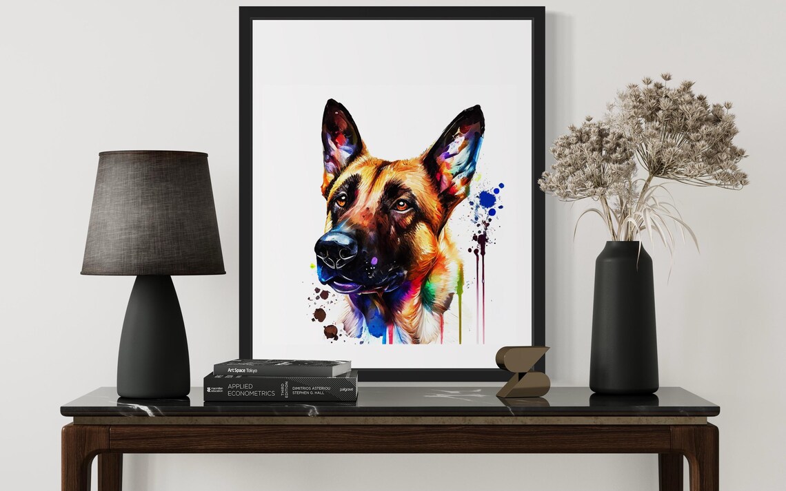 Belgian Malinois Focused Profile Watercolor Splash Portrait Dog Poster - Image 3