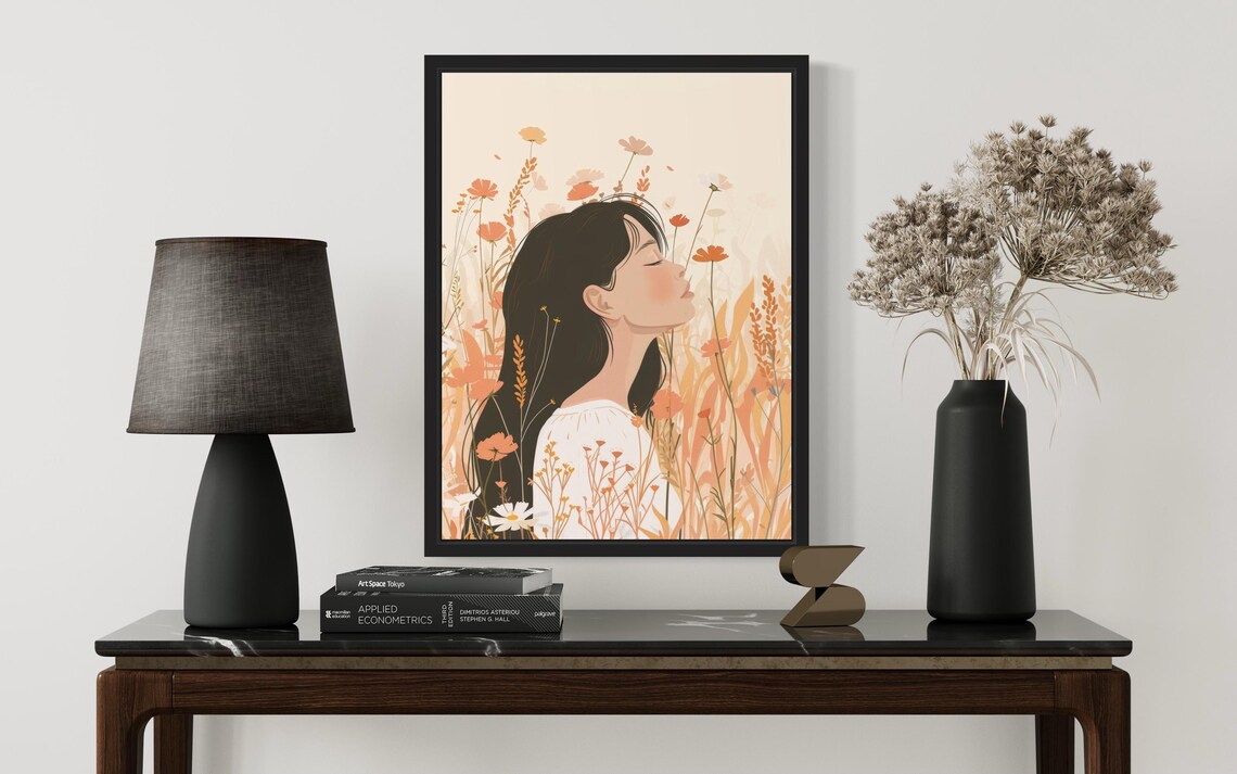 Elegant Woman Among Wildflowers Warm Floral Boho Profile Poster - Image 3