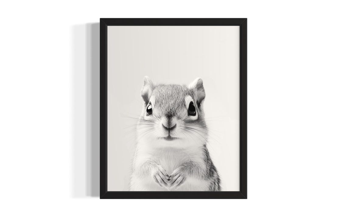 Chipmunk Black And White Minimalist Baby Animal Portrait Poster