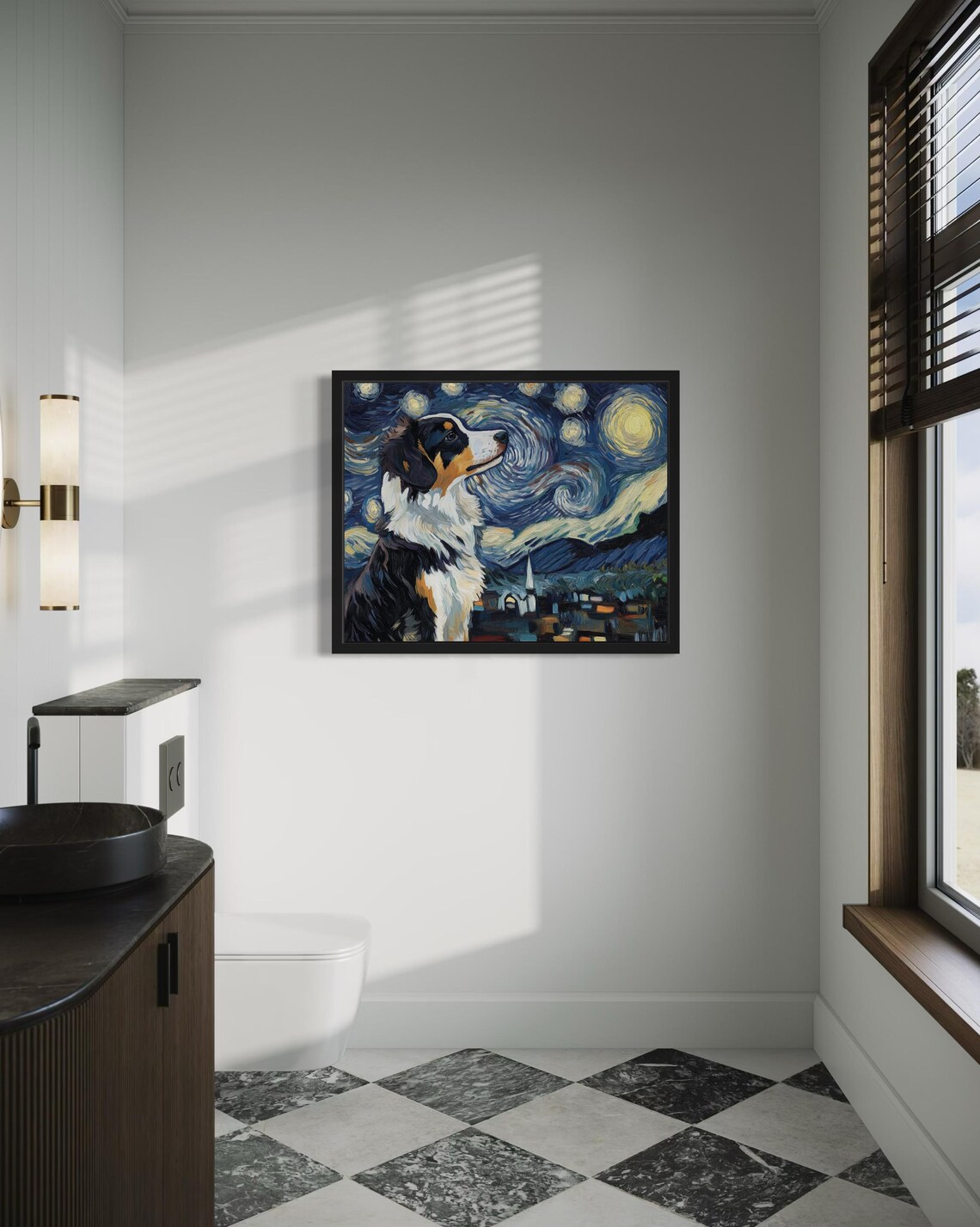 Australian Shepherd Starry Night Van Gogh Dog Portrait Poster - Image 3