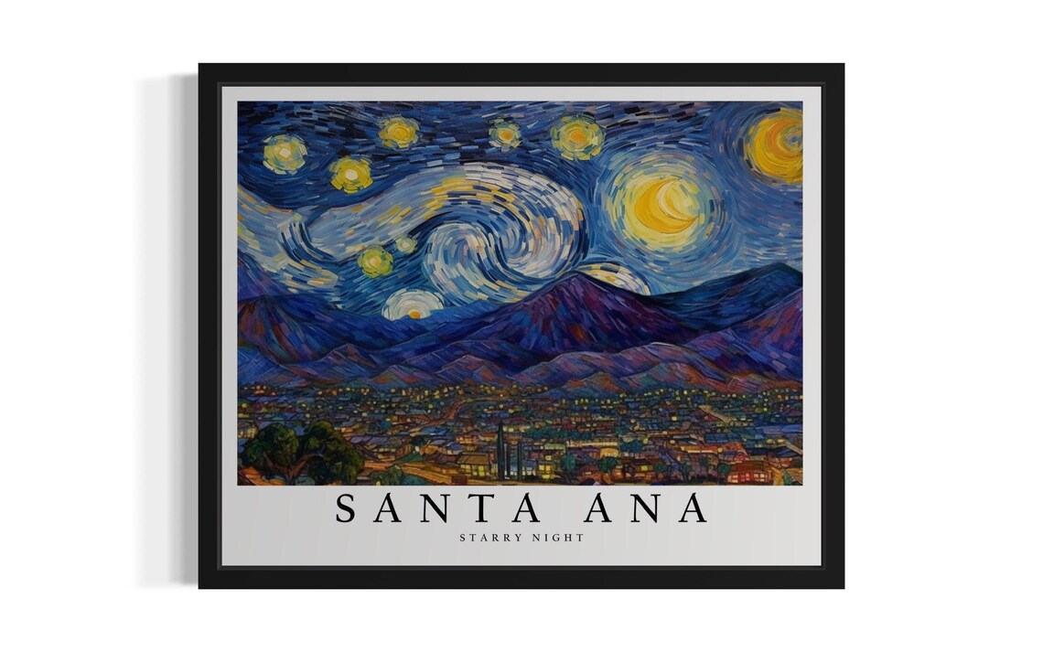 Santa Ana California Starry Night City Lights Mountain Art Poster