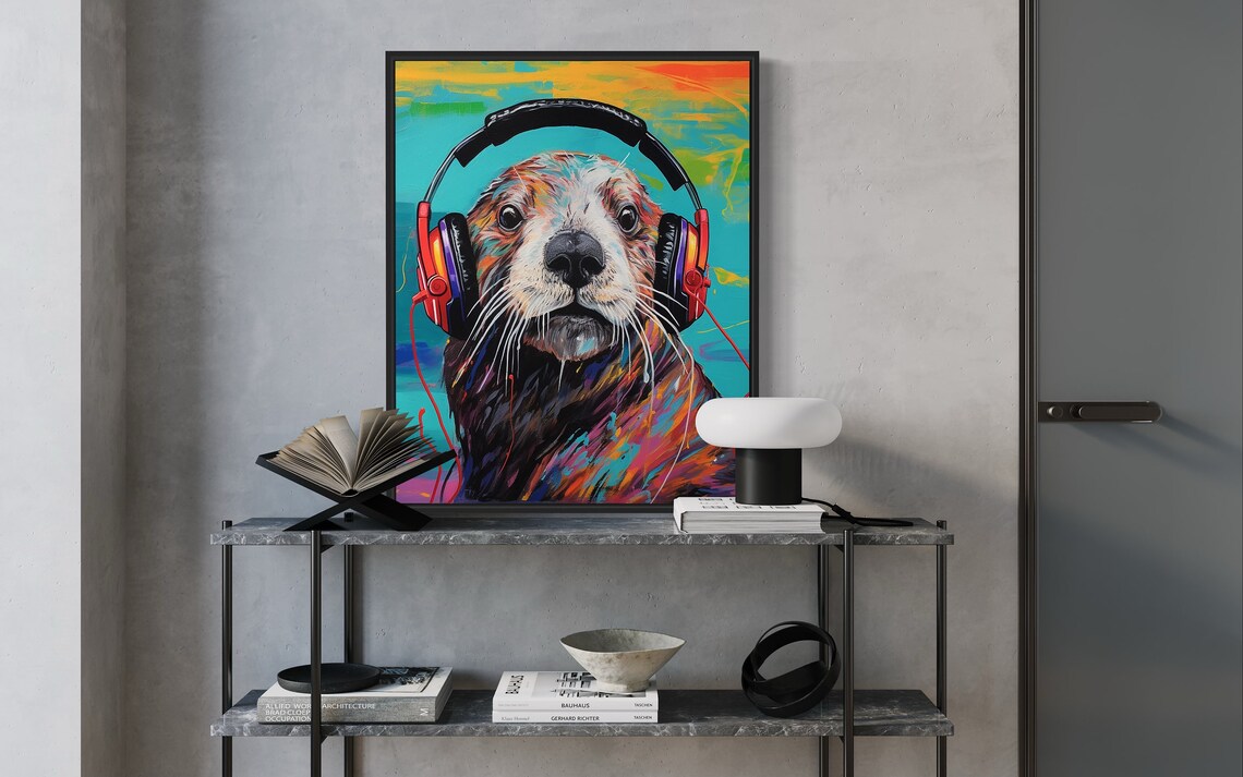 Sea Otter Wearing Headphones Colorful Pop Art Animal Fun Poster - Image 2