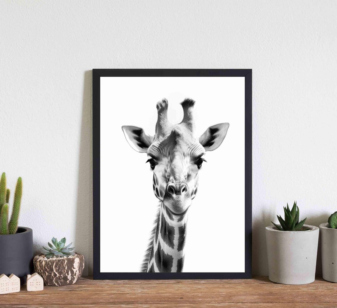 Giraffe Black and White Close Up Head Minimalist Wildlife Poster - Image 2